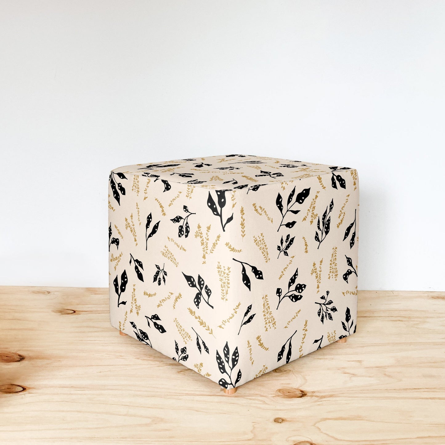 BOTANICAL BLACK CUBE OTTOMAN