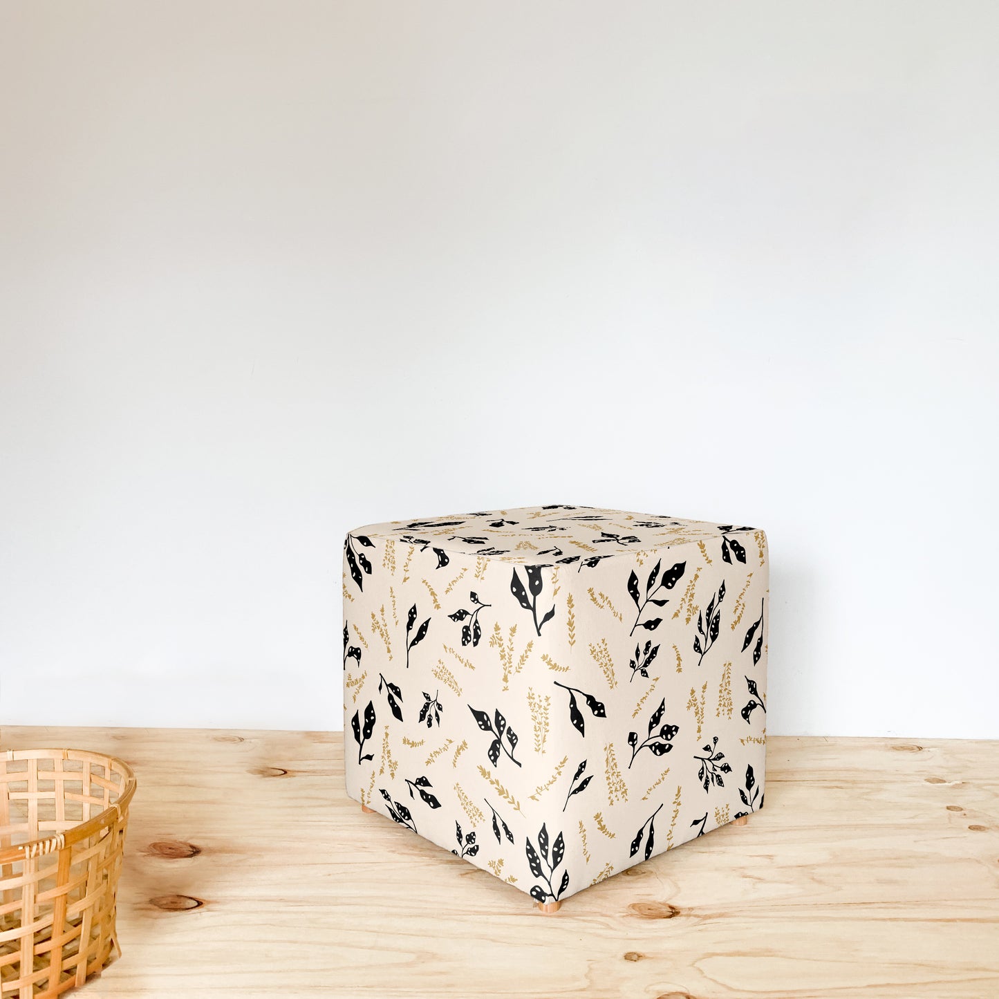 BOTANICAL BLACK CUBE OTTOMAN