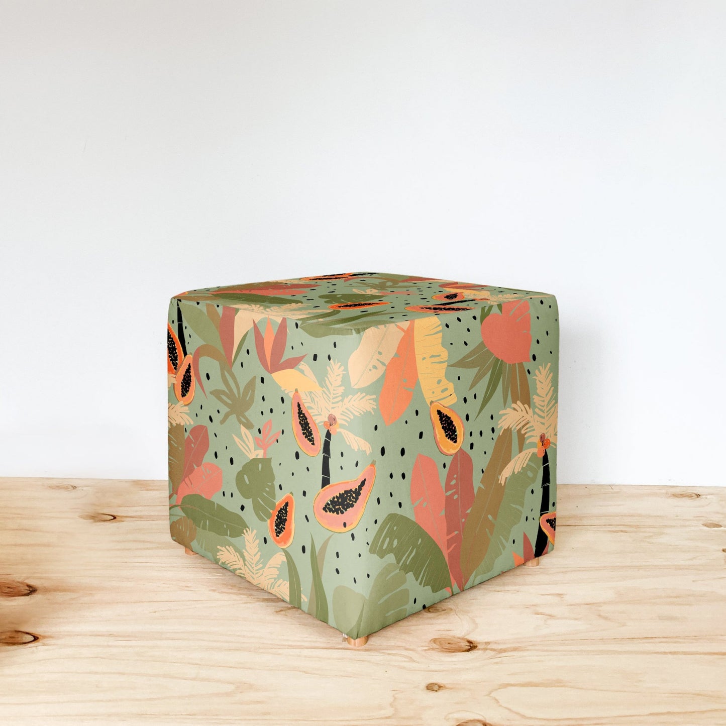 GREEN PAPAYA JUNGLE CUBE OTTOMAN