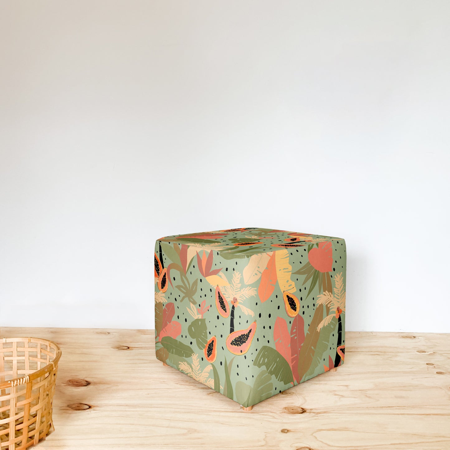 GREEN PAPAYA JUNGLE CUBE OTTOMAN